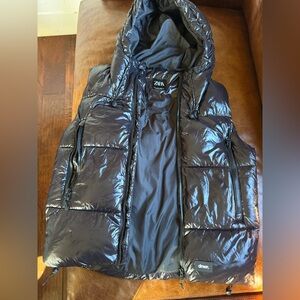 Zara Glossy Black Hooded Vest